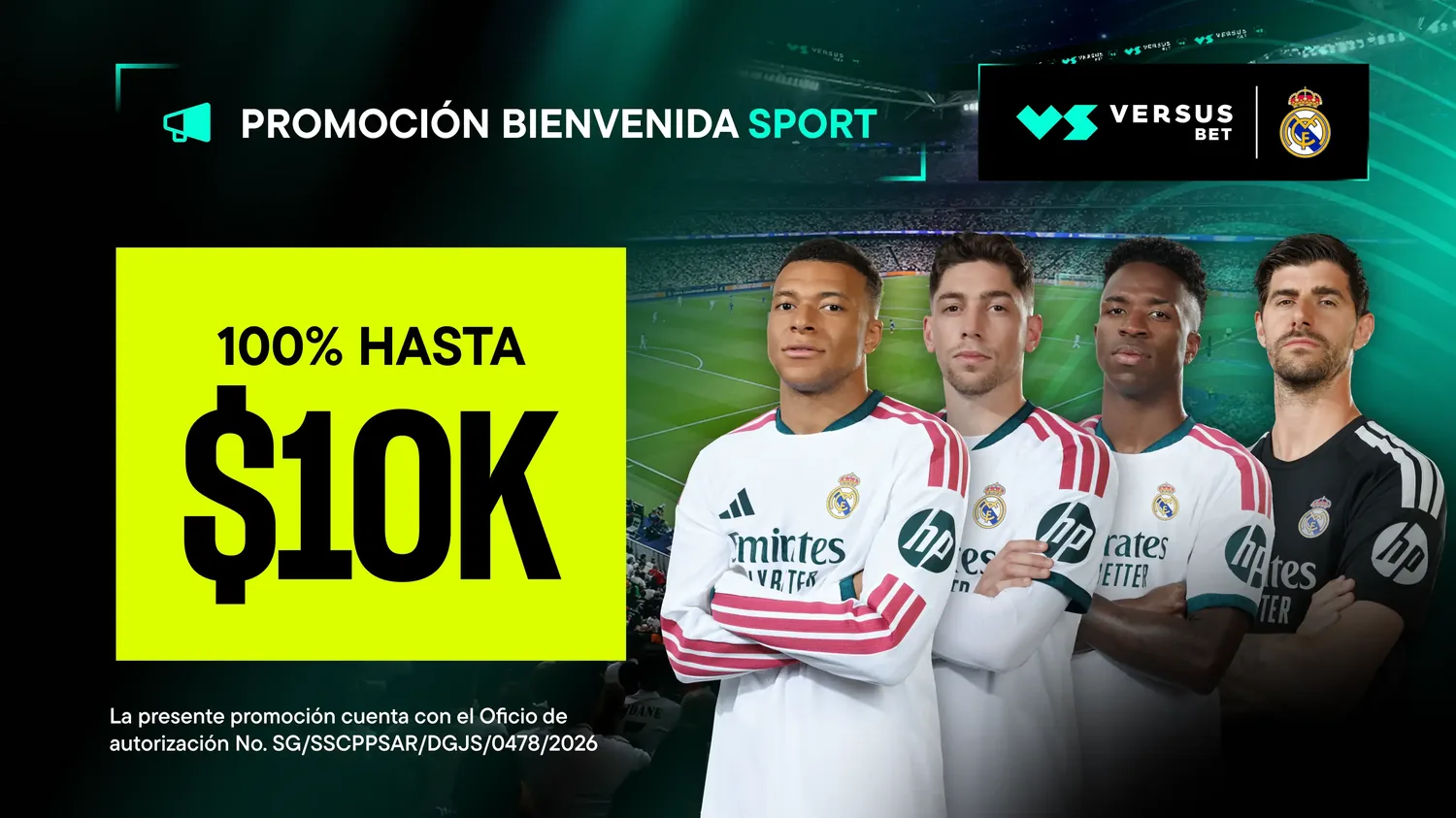Promoción de bienvenida deportiva de VERSUSbet con el Real Madrid